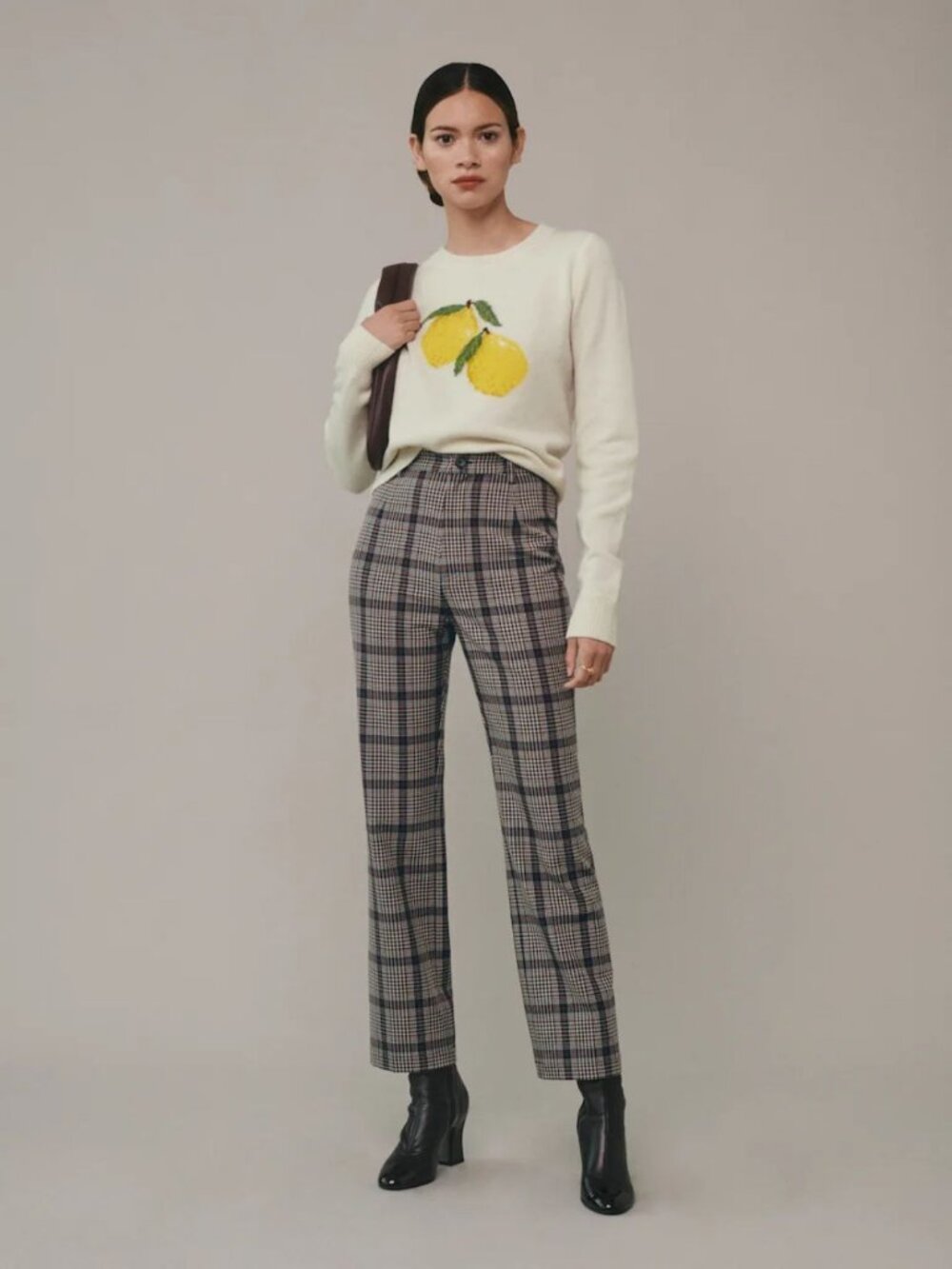 Reformation Franklin Pant Beige Red Check Size 4